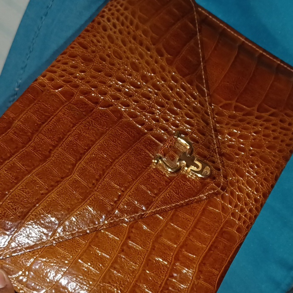 Caramel Crocodile-Embossed Clutch